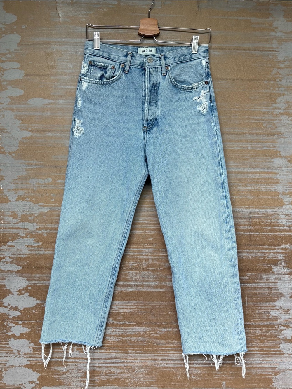 Agolde The 90s Crop Distressed Straight Jeans Light Wash Classic Womens 25